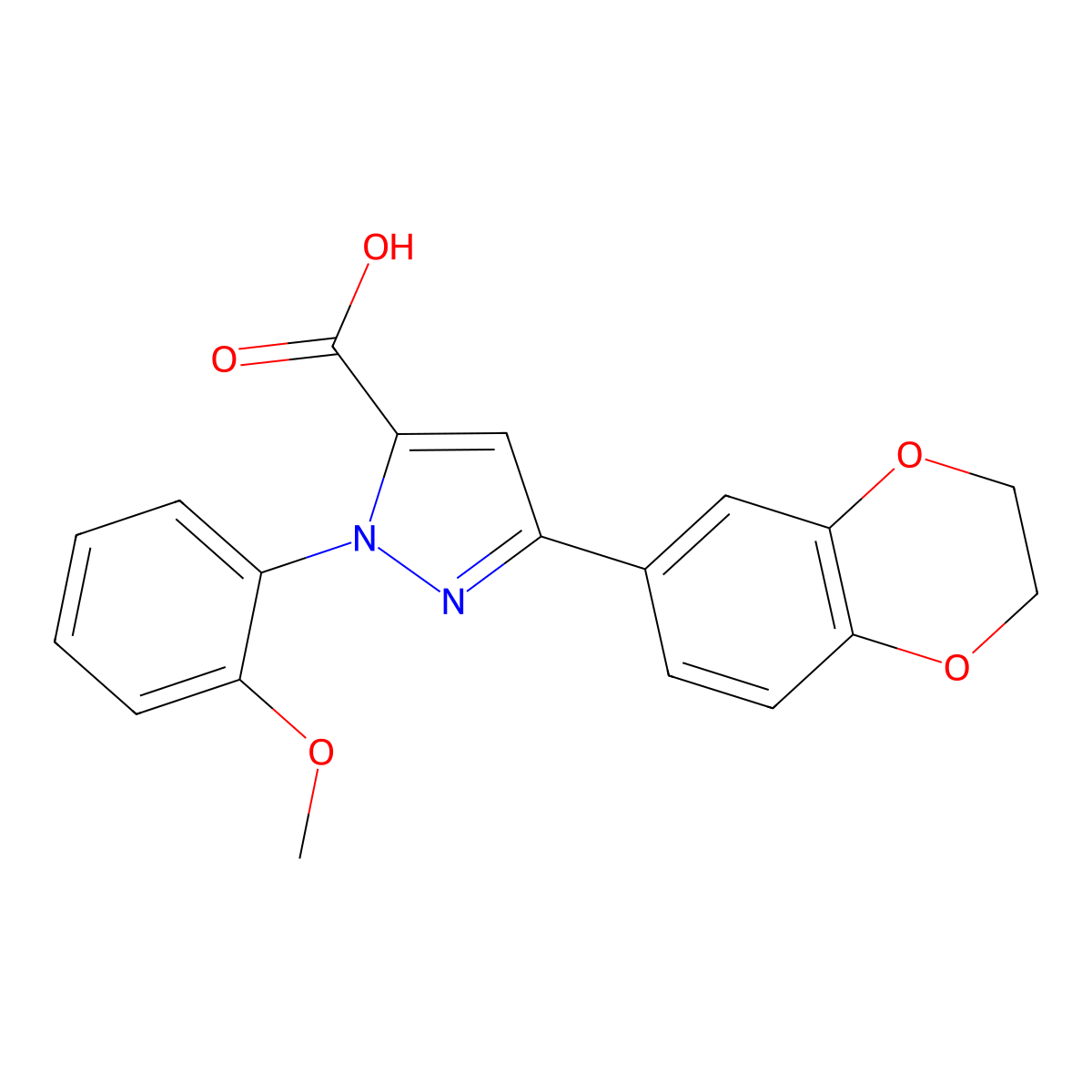 3-(2,3-Dihydrobenzo[b][1,4]dioxin-6-yl)-1-(2-methoxyphenyl)-1H-pyrazole-5-carboxylic acid molecular structure, CAS 618383-08-7