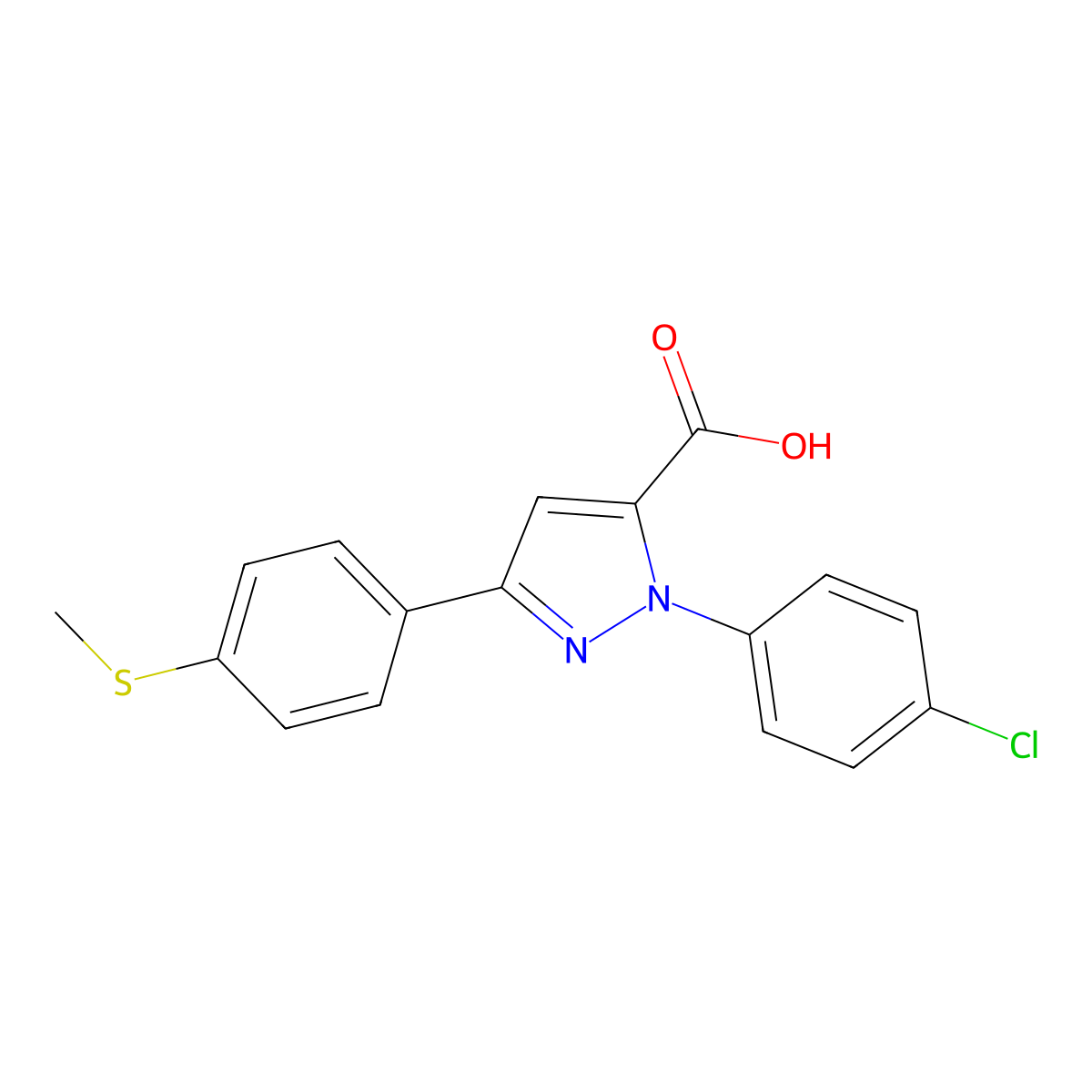 1-(4-Chlorophenyl)-3-(4-(methylsulfanyl)phenyl)-1H-pyrazole-5-carboxylic acid molecular structure, CAS 618383-09-8