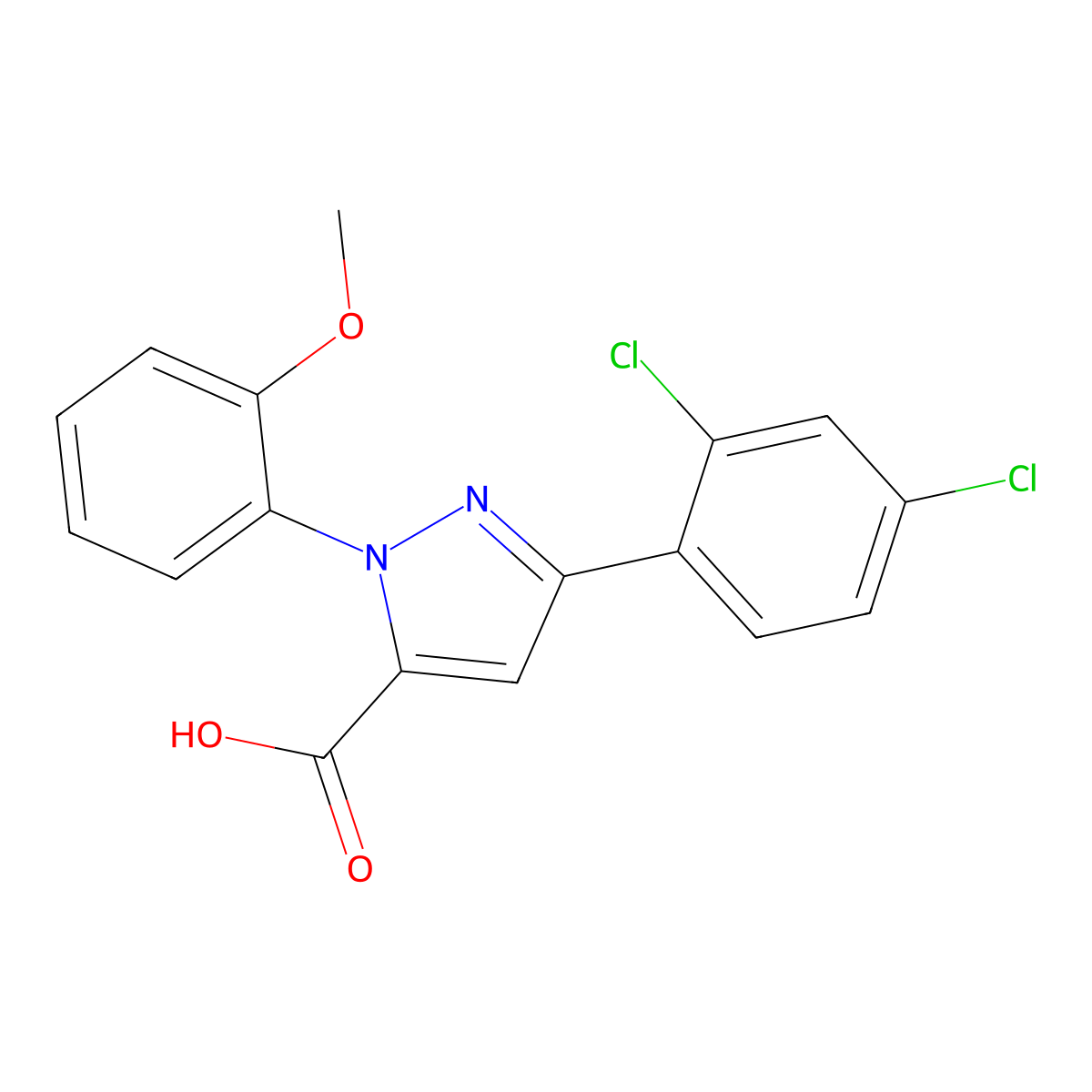 3-(2,4-Dichlorophenyl)-1-(2-methoxyphenyl)-1H-pyrazole-5-carboxylic acid molecular structure, CAS 618383-11-2