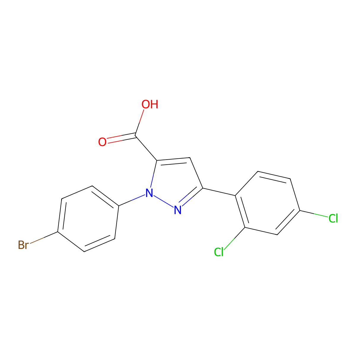 1-(4-Bromophenyl)-3-(2,4-dichlorophenyl)-1H-pyrazole-5-carboxylic acid molecular structure, CAS 618383-13-4