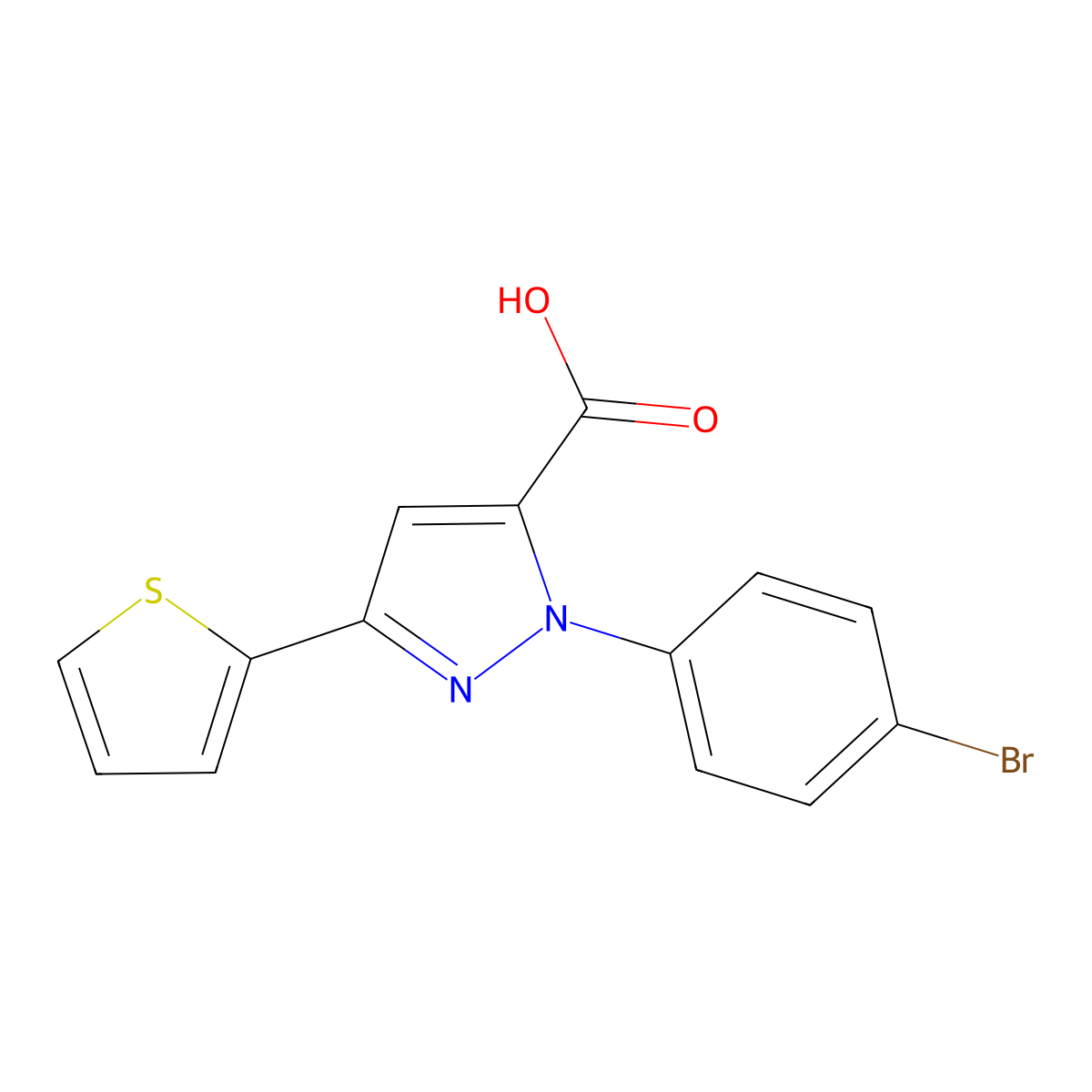 1-(4-Bromophenyl)-3-(2-thienyl)-1H-pyrazole-5-carboxylic acid molecular structure, CAS 618383-17-8