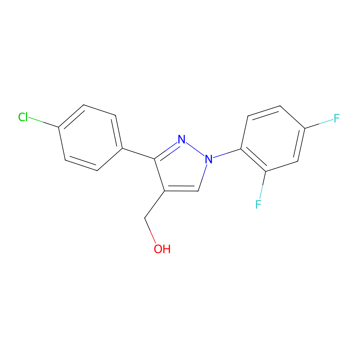 (3-(4-Chlorophenyl)-1-(2,4-difluorophenyl)-1H-pyrazol-4-YL)methanol molecular structure, CAS 618383-23-6