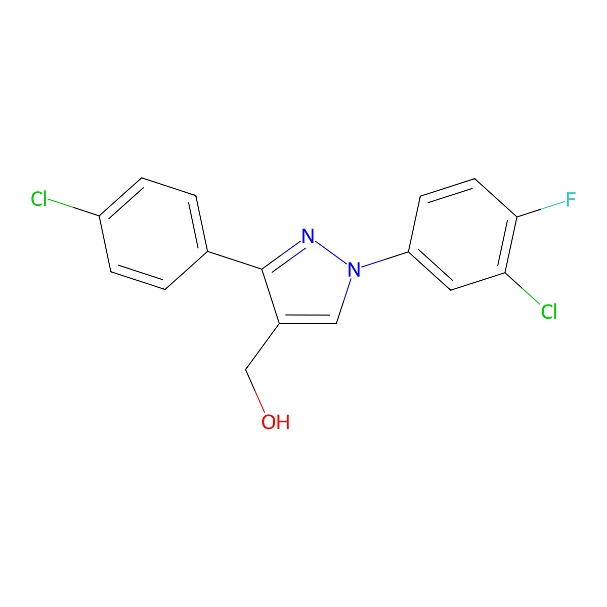 1-(3-Chloro-4-fluorophenyl)-3-(4-chlorophenyl)-1H-pyrazole-4-methanol molecular structure, CAS 618383-28-1