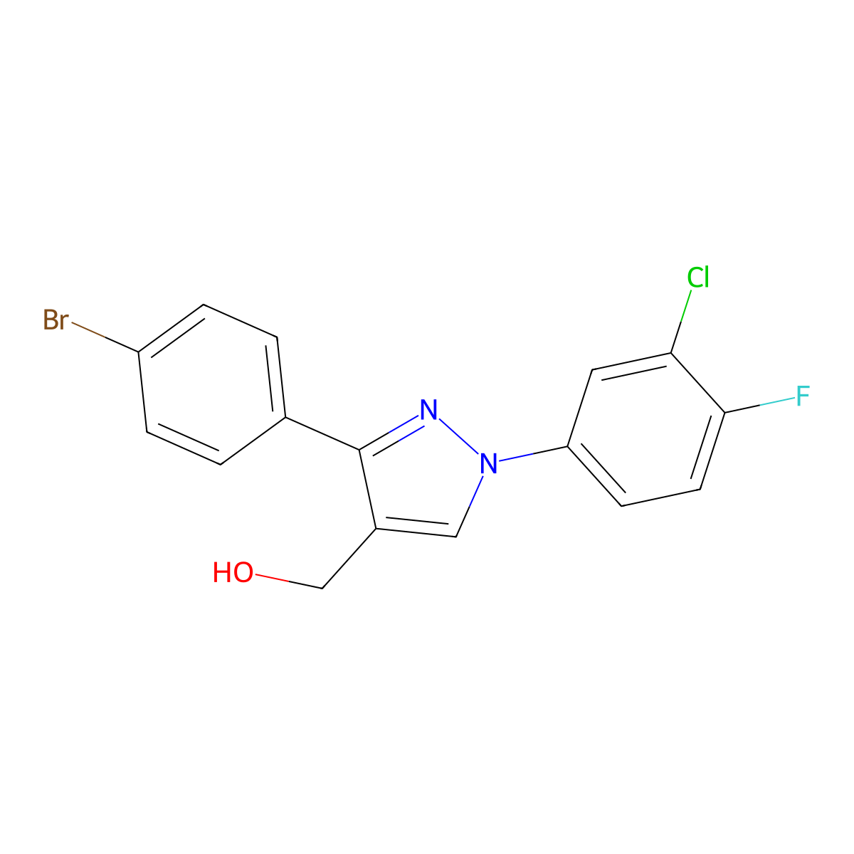(3-(4-Bromophenyl)-1-(3-chloro-4-fluorophenyl)-1H-pyrazol-4-YL)methanol molecular structure, CAS 618383-29-2