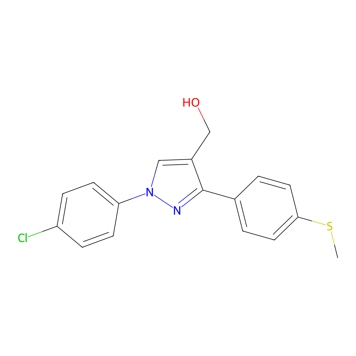 (1-(4-Chlorophenyl)-3-(4-(methylthio)phenyl)-1H-pyrazol-4-YL)methanol molecular structure, CAS 618383-36-1