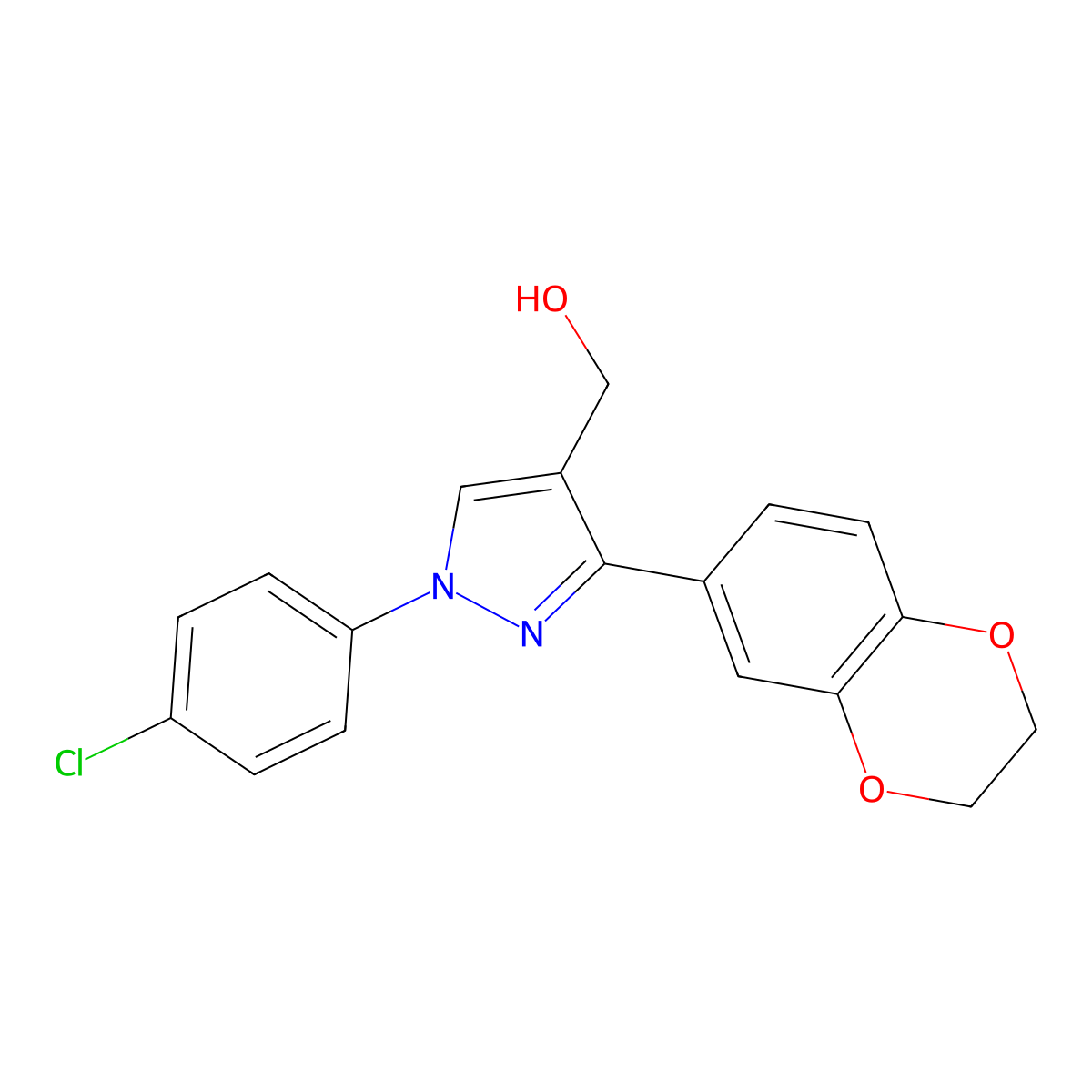 (1-(4-CL-PH)-3-(2,3-Dihydro-1,4-benzodioxin-6-YL)-1H-pyrazol-4-YL)methanol molecular structure, CAS 618383-37-2