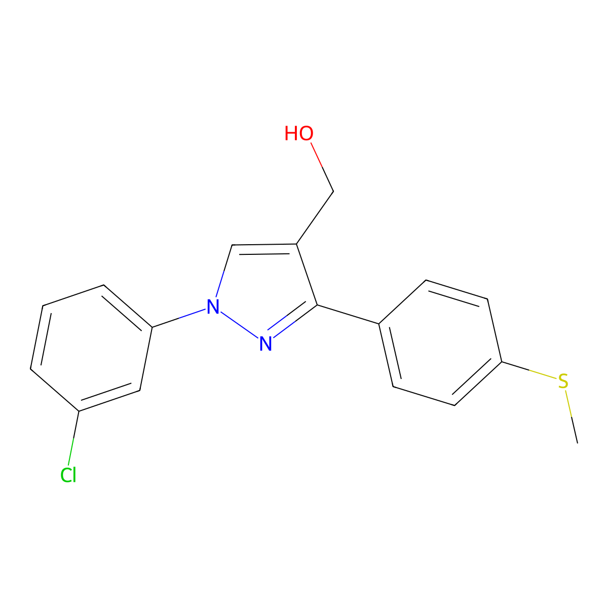(1-(3-Chlorophenyl)-3-(4-(methylthio)phenyl)-1H-pyrazol-4-YL)methanol molecular structure, CAS 618383-40-7