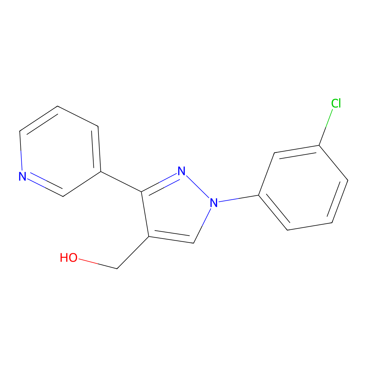(1-(3-Chlorophenyl)-3-(pyridin-3-YL)-1H-pyrazol-4-YL)methanol molecular structure, CAS 618383-41-8