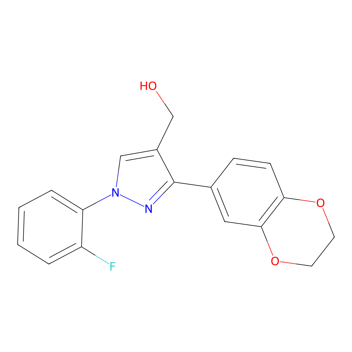(3-(2,3-Dihydro-1,4-benzodioxin-6-YL)-1-(2-F-PH)-1H-pyrazol-4-YL)methanol molecular structure, CAS 618383-43-0