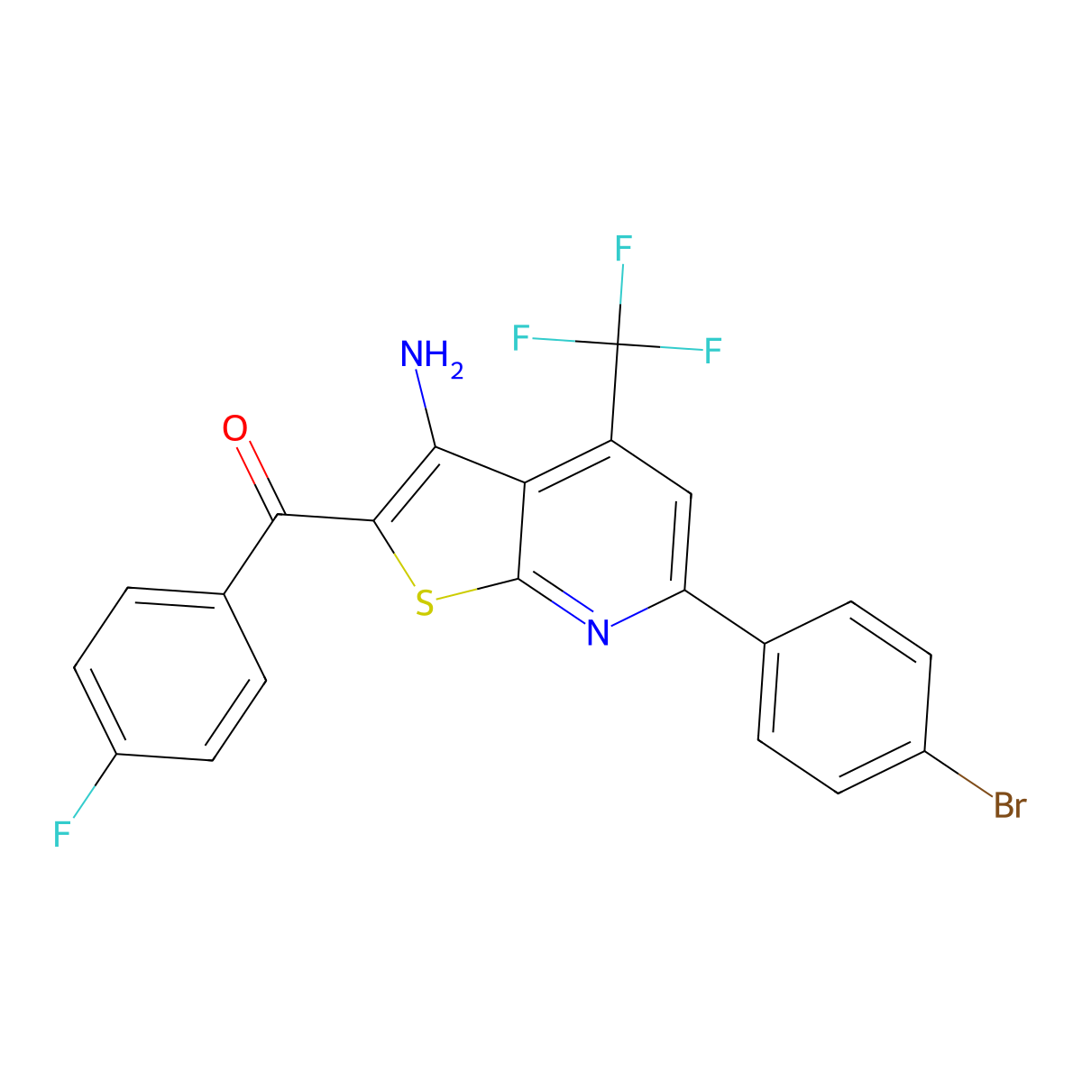 [3-Amino-6-(4-bromophenyl)-4-(trifluoromethyl)thieno[2,3-B]pyridin-2-YL](4-fluorophenyl)methanone molecular structure, CAS 618383-53-2