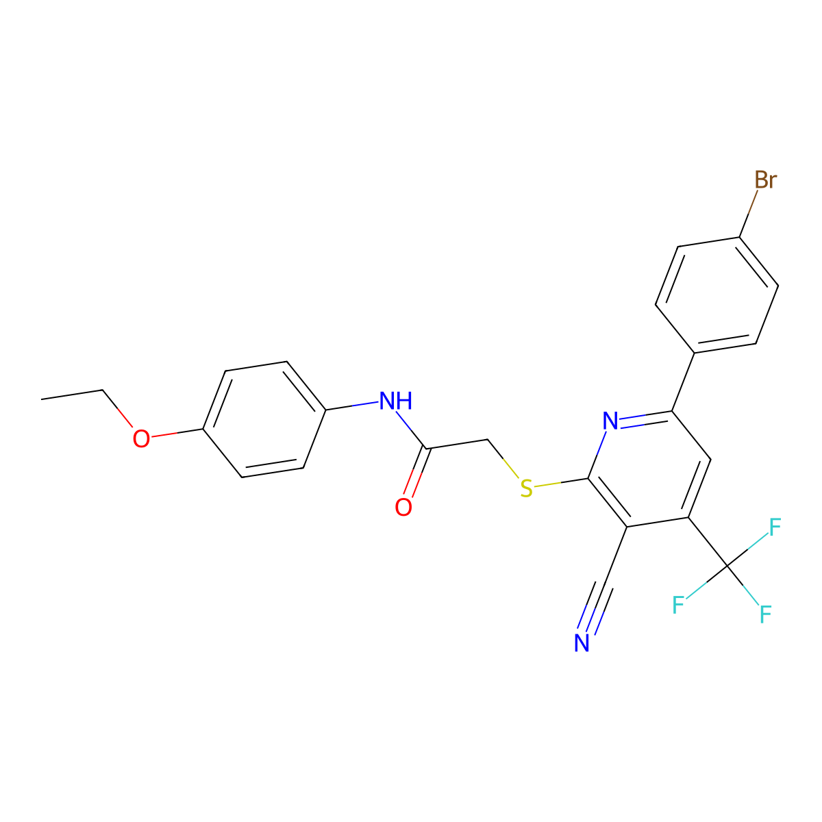 2-((6-(4-Bromophenyl)-3-cyano-4-(trifluoromethyl)-2-pyridinyl)sulfanyl)-N-(4-ethoxyphenyl)acetamide molecular structure, CAS 618383-54-3
