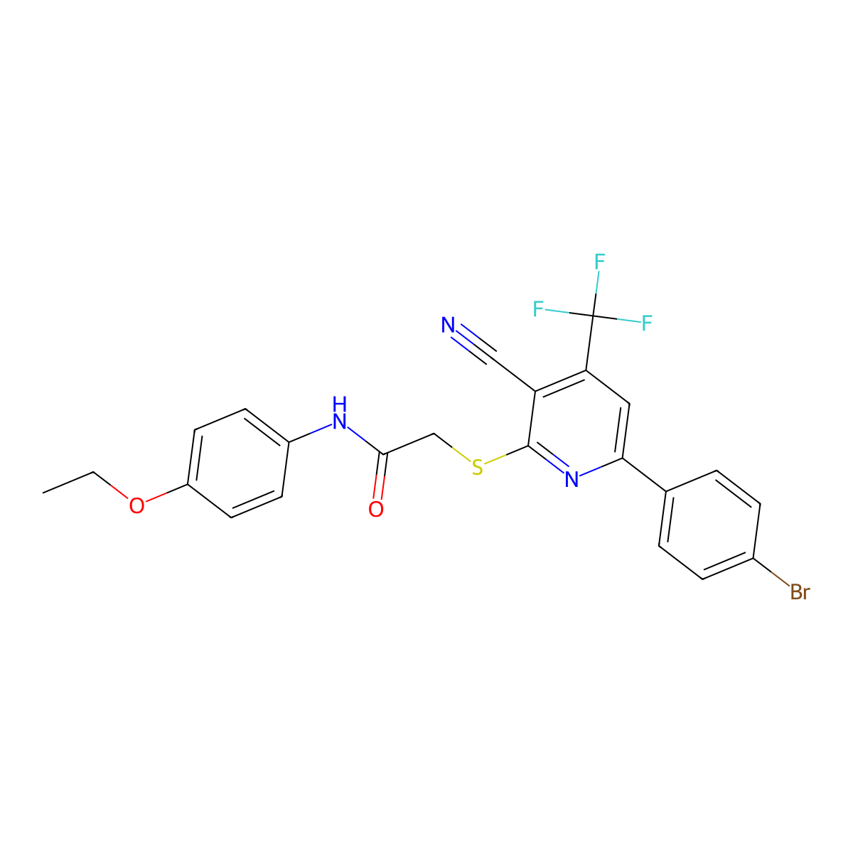 2-((6-(4-Bromophenyl)-3-cyano-4-(trifluoromethyl)-2-pyridinyl)sulfanyl)-N-(4-ethoxyphenyl)acetamide molecular structure, CAS 618383-54-3