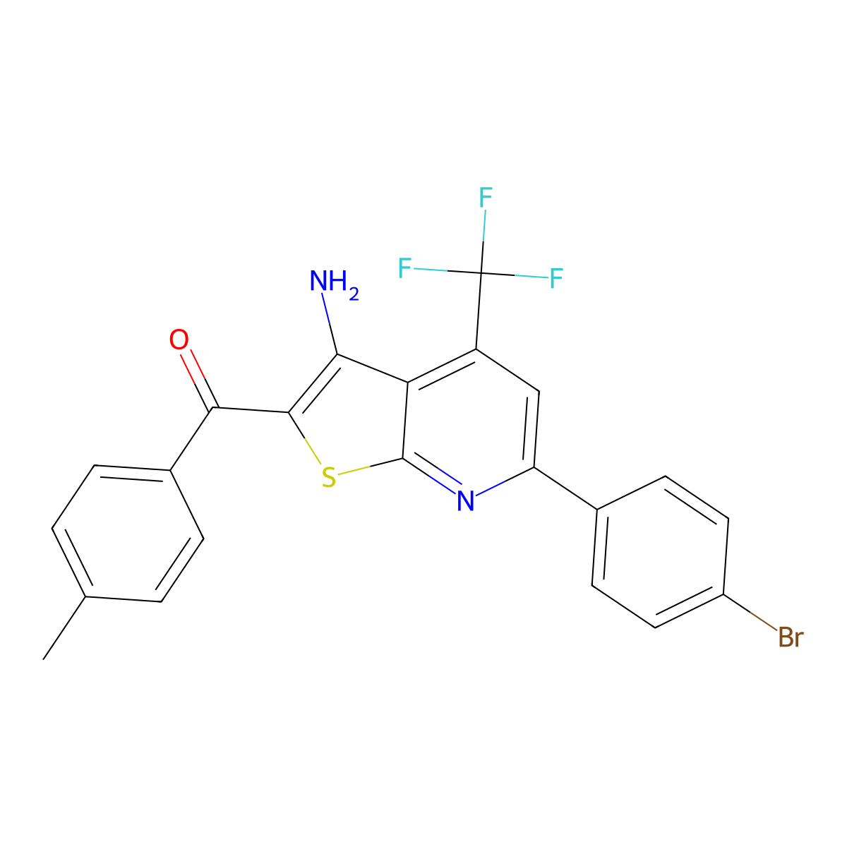 [3-Amino-6-(4-bromophenyl)-4-(trifluoromethyl)thieno[2,3-B]pyridin-2-YL](4-methylphenyl)methanone molecular structure, CAS 618383-55-4