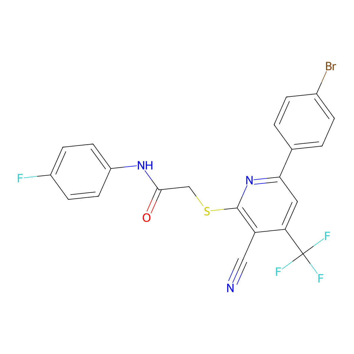 2-((6-(4-Bromophenyl)-3-cyano-4-(trifluoromethyl)-2-pyridinyl)sulfanyl)-N-(4-fluorophenyl)acetamide molecular structure, CAS 618383-56-5