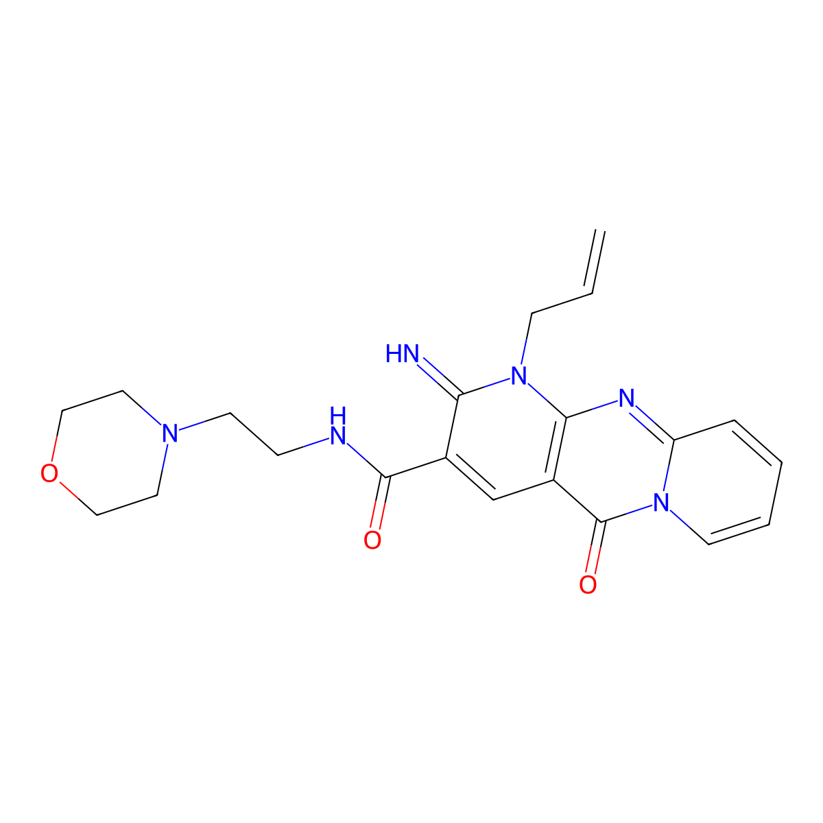 1-Allyl-2-imino-N-(2-(4-morpholinyl)ethyl)-5-oxo-1,5-dihydro-2H-dipyrido(1,2-A:2,3-D)pyrimidine-3-carboxamide molecular structure, CAS 618383-59-8