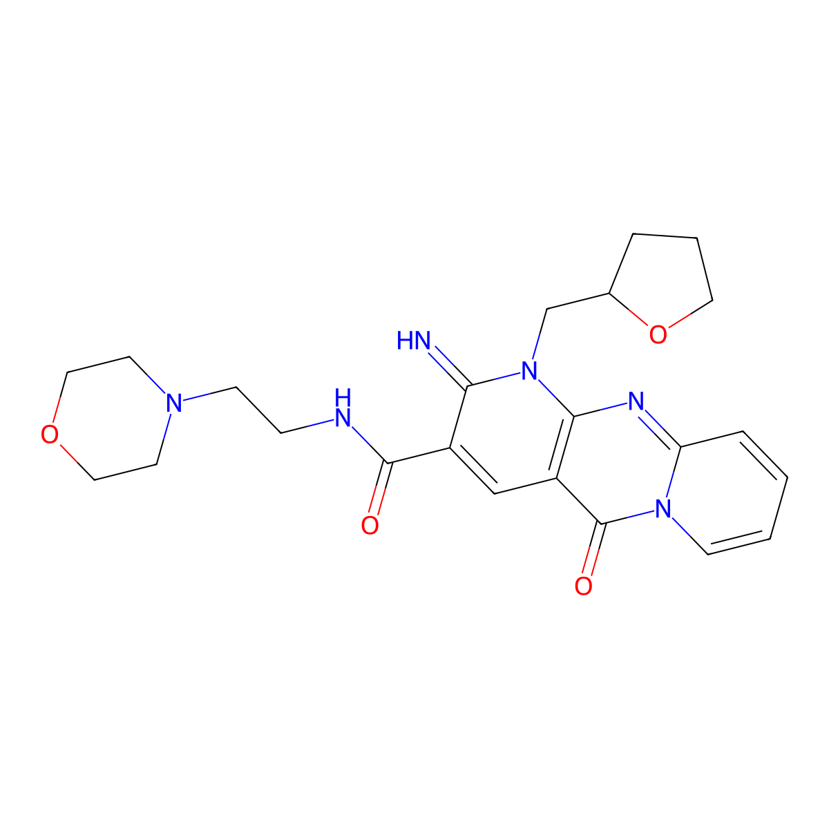 2-Imino-N-(2-(4-morpholinyl)ethyl)-5-oxo-1-(tetrahydro-2-furanylmethyl)-1,5-dihydro-2H-dipyrido(1,2-A:2,3-D)pyrimidine-3-carboxamide molecular structure, CAS 618383-61-2