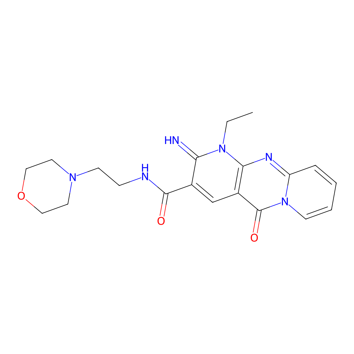 1-Ethyl-2-imino-N-[2-(4-morpholinyl)ethyl]-5-oxo-1,5-dihydro-2H-dipyrido[1,2-A:2,3-D]pyrimidine-3-carboxamide molecular structure, CAS 618383-63-4