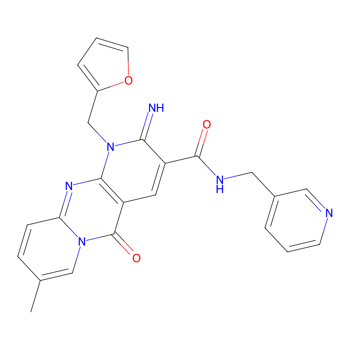 1-(2-Furylmethyl)-2-imino-8-methyl-5-oxo-N-(3-pyridinylmethyl)-1,5-dihydro-2H-dipyrido[1,2-A:2,3-D]pyrimidine-3-carboxamide molecular structure, CAS 618383-65-6