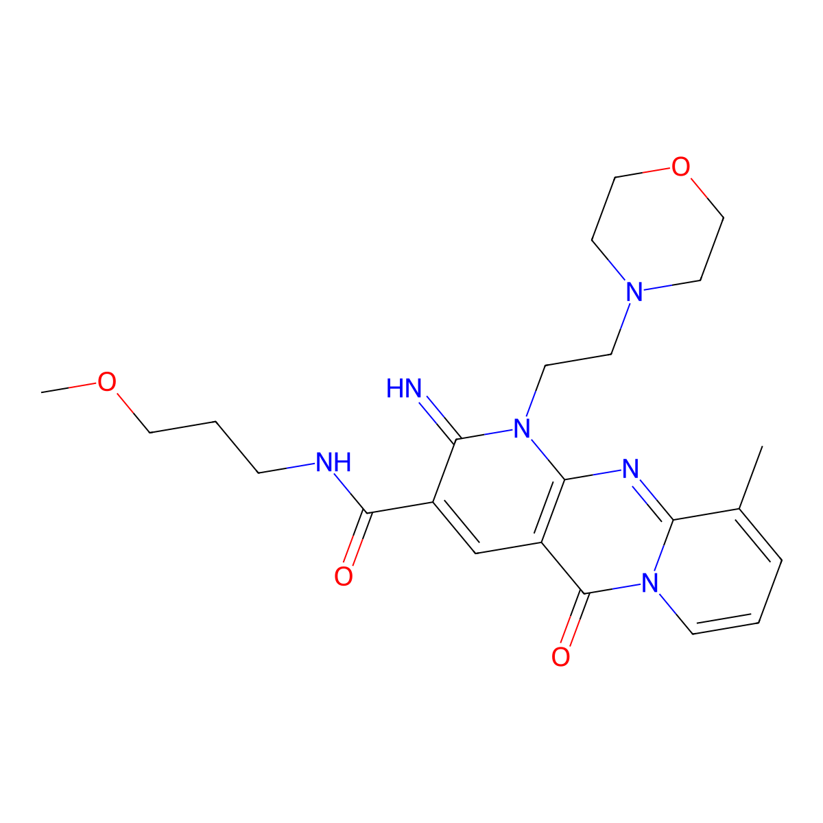 2-Imino-N-(3-methoxypropyl)-10-methyl-1-(2-(4-morpholinyl)ethyl)-5-oxo-1,5-dihydro-2H-dipyrido(1,2-A:2,3-D)pyrimidine-3-carboxamide molecular structure, CAS 618383-67-8