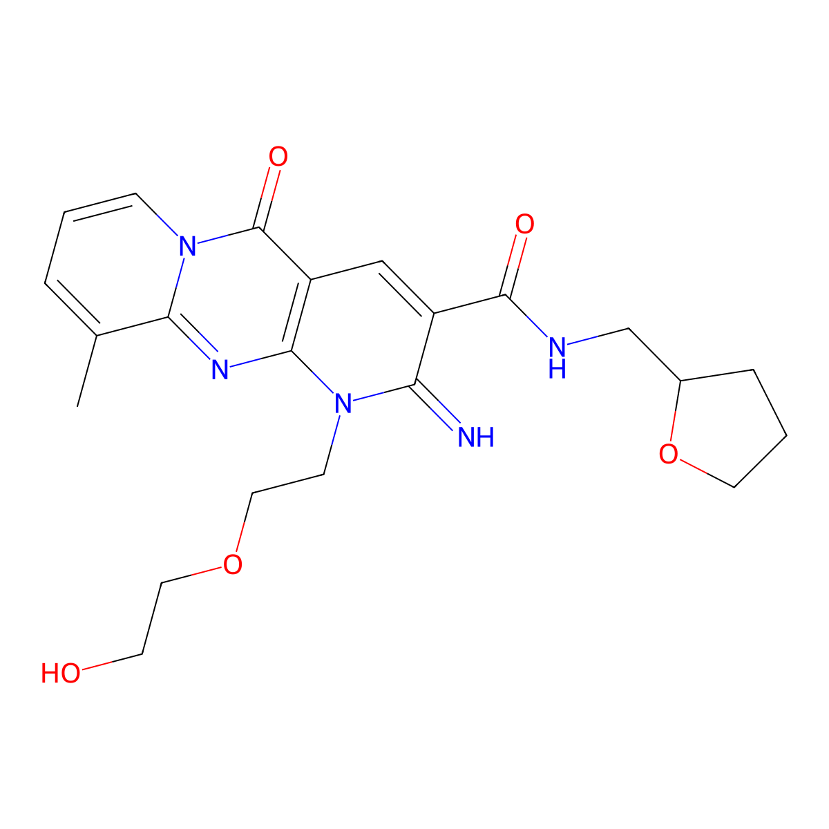 1-[2-(2-Hydroxyethoxy)ethyl]-2-imino-10-methyl-5-oxo-N-(tetrahydro-2-fur anylmethyl)-1,5-dihydro-2H-dipyrido[1,2-A:2,3-D]pyrimidine-3-carboxamide molecular structure, CAS 618383-68-9
