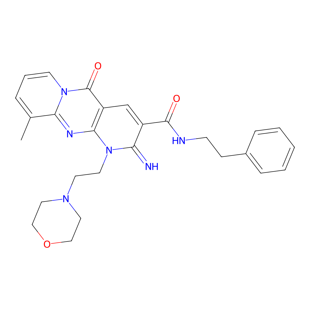 2-Imino-10-methyl-1-[2-(4-morpholinyl)ethyl]-5-oxo-N-(2-phenylethyl)-1,5-dihydro-2H-dipyrido[1,2-A:2,3-D]pyrimidine-3-carboxamide molecular structure, CAS 618383-71-4