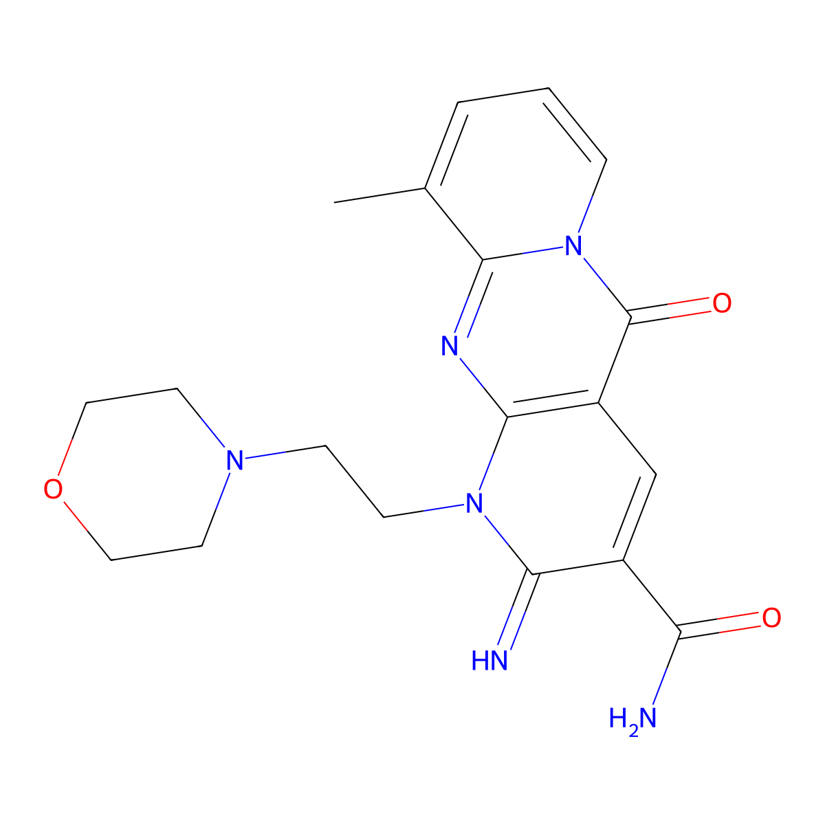 2-Imino-10-methyl-1-[2-(4-morpholinyl)ethyl]-5-oxo-1,5-dihydro-2H-dipyrido[1,2-A:2,3-D]pyrimidine-3-carboxamide molecular structure, CAS 618383-73-6