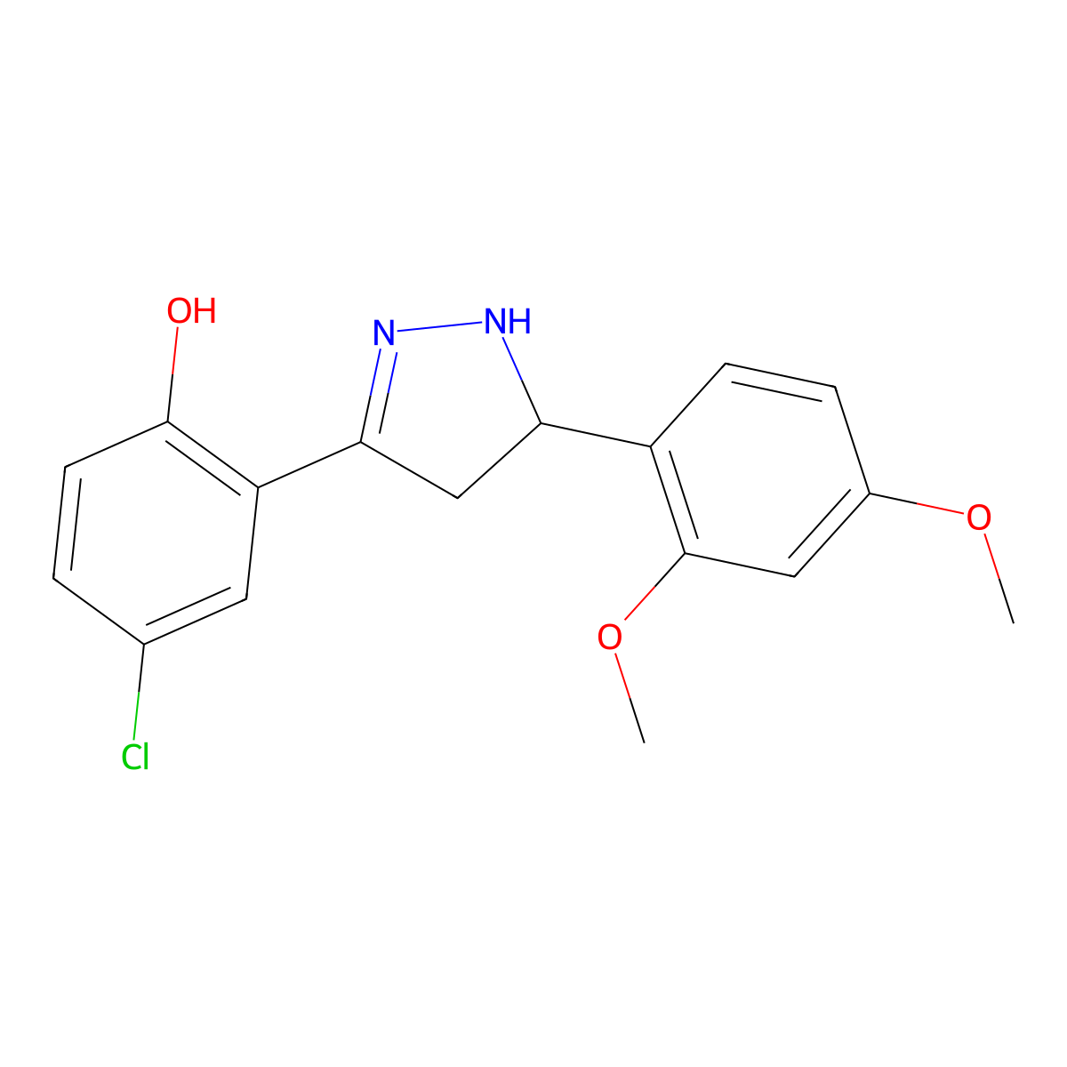4-chloro-2-(5-(2,4-dimethoxyphenyl)-4,5-dihydro-1H-pyrazol-3-yl)phenol molecular structure, CAS 618389-03-0