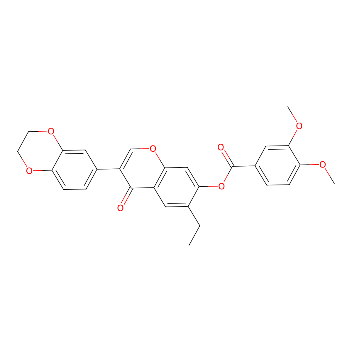 3-(2,3-dihydrobenzo[b][1,4]dioxin-6-yl)-6-ethyl-4-oxo-4H-chromen-7-yl 3,4-dimethoxybenzoate molecular structure, CAS 618389-10-9