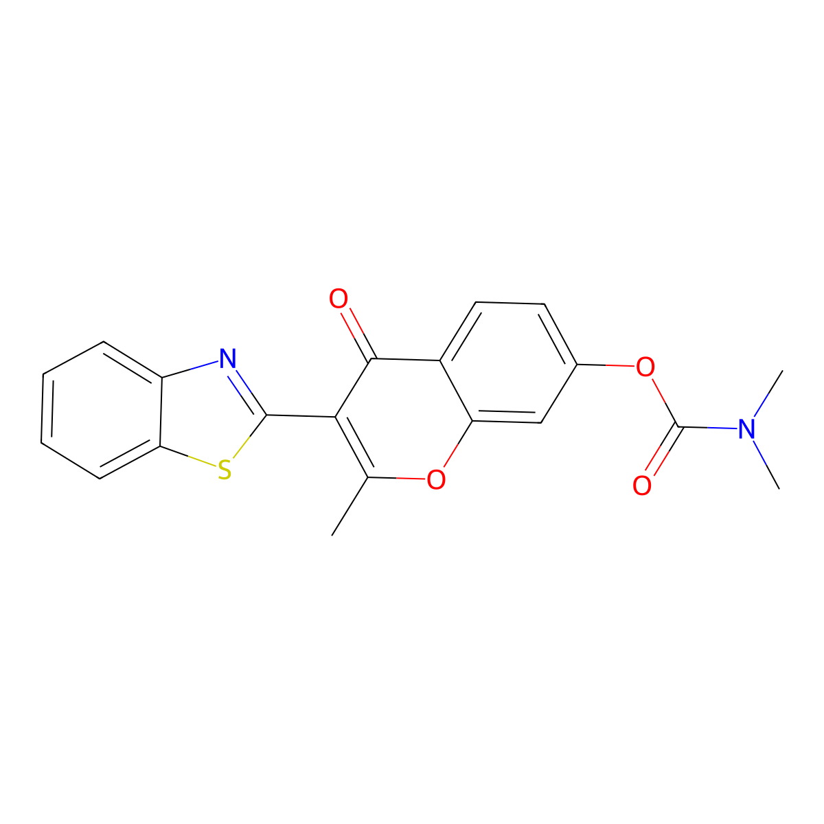 3-(benzo[d]thiazol-2-yl)-2-methyl-4-oxo-4H-chromen-7-yl dimethylcarbamate molecular structure, CAS 618389-26-7