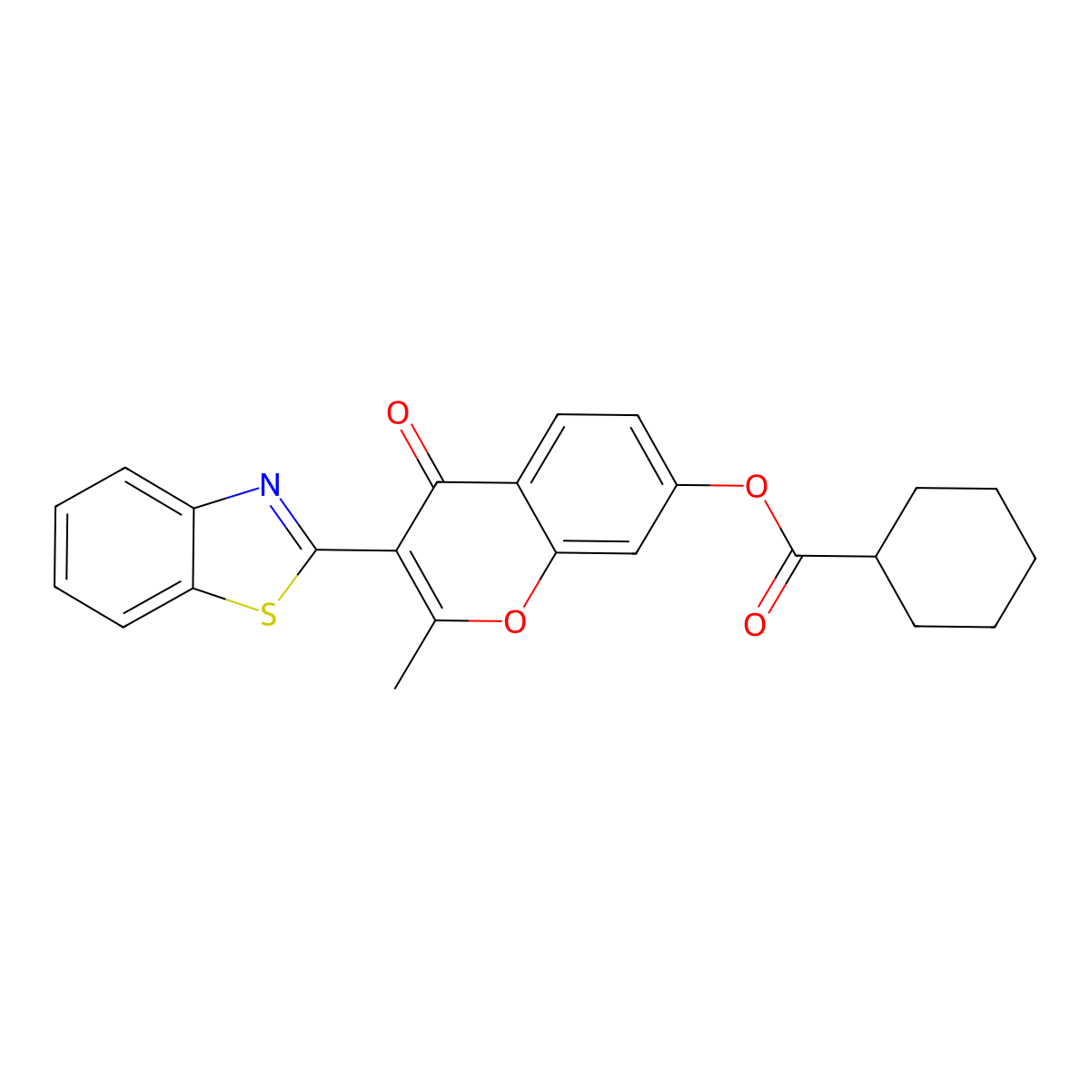3-(1,3-benzothiazol-2-yl)-2-methyl-4-oxo-4H-chromen-7-yl cyclohexanecarboxylate molecular structure, CAS 618389-36-9