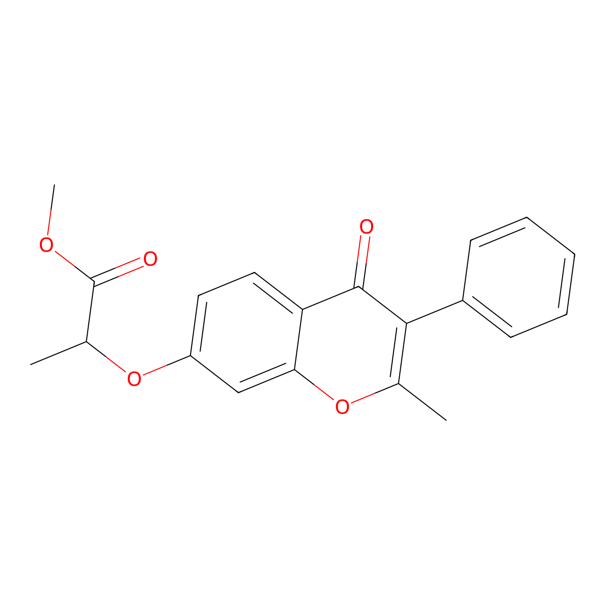 Methyl 2-(2-methyl-4-oxo-3-phenylchromen-7-yl)oxypropanoate molecular structure, CAS 618389-52-9