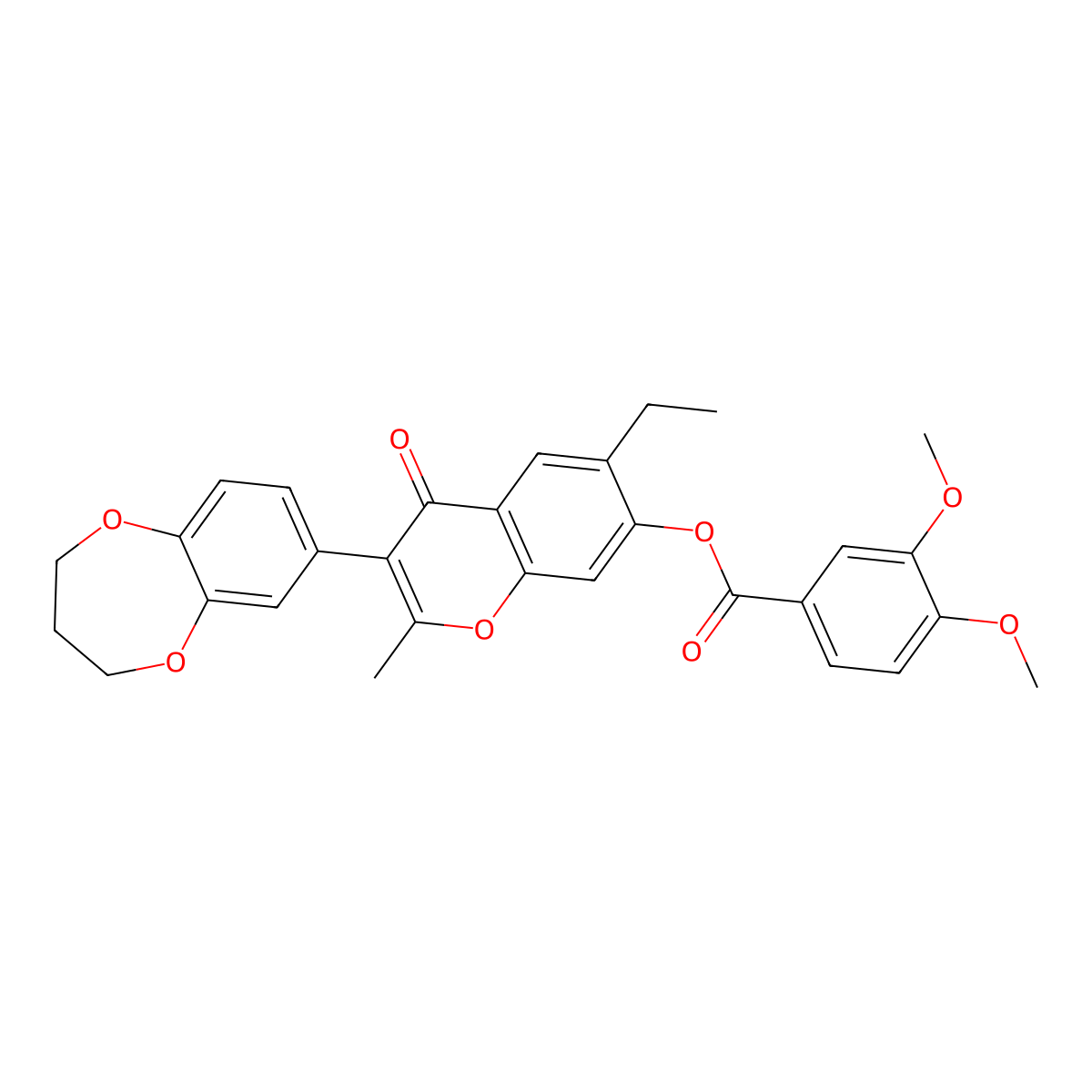 [3-(3,4-dihydro-2H-1,5-benzodioxepin-7-yl)-6-ethyl-2-methyl-4-oxochromen-7-yl] 3,4-dimethoxybenzoate molecular structure, CAS 618389-59-6