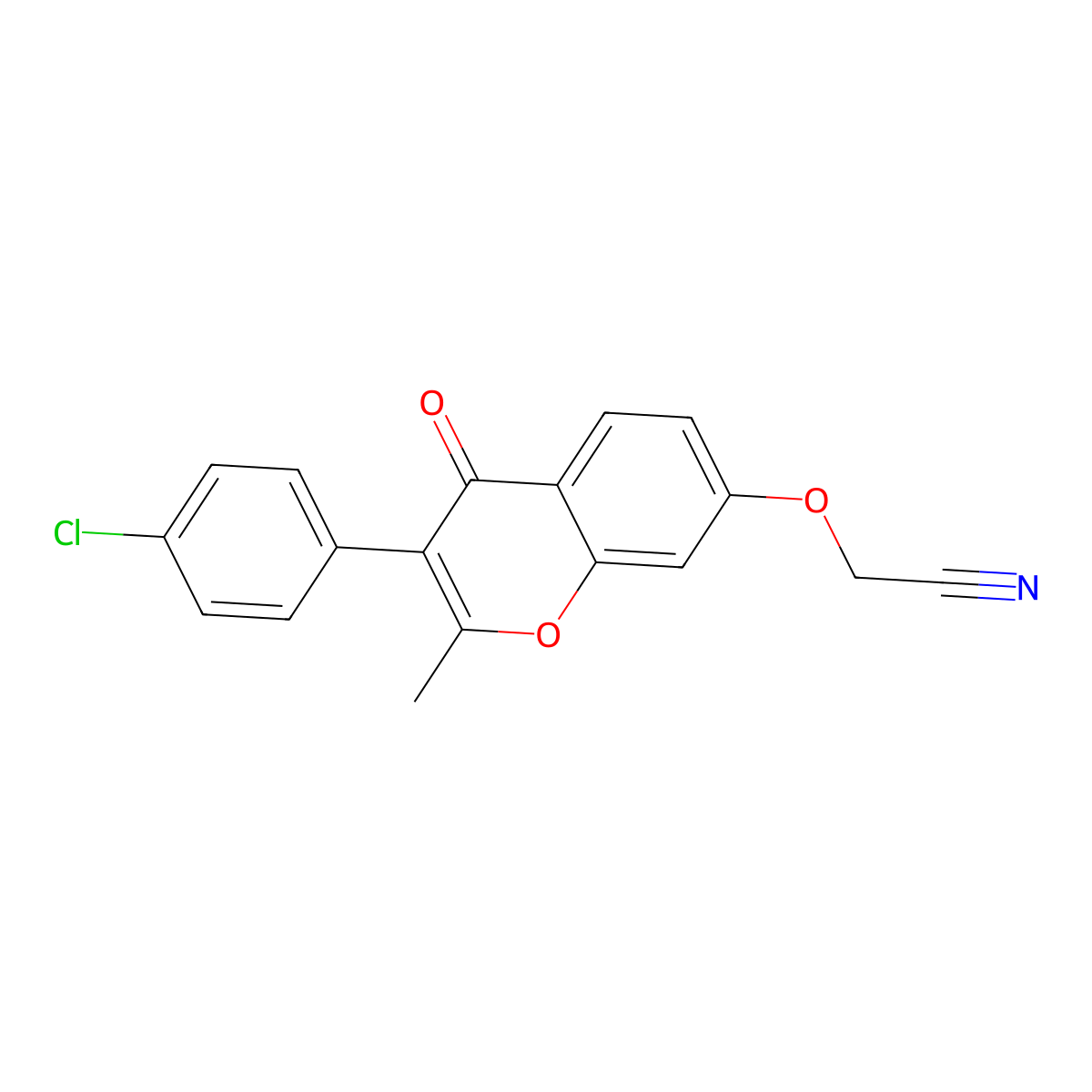 2-((3-(4-chlorophenyl)-2-methyl-4-oxo-4H-chromen-7-yl)oxy)acetonitrile molecular structure, CAS 618389-72-3