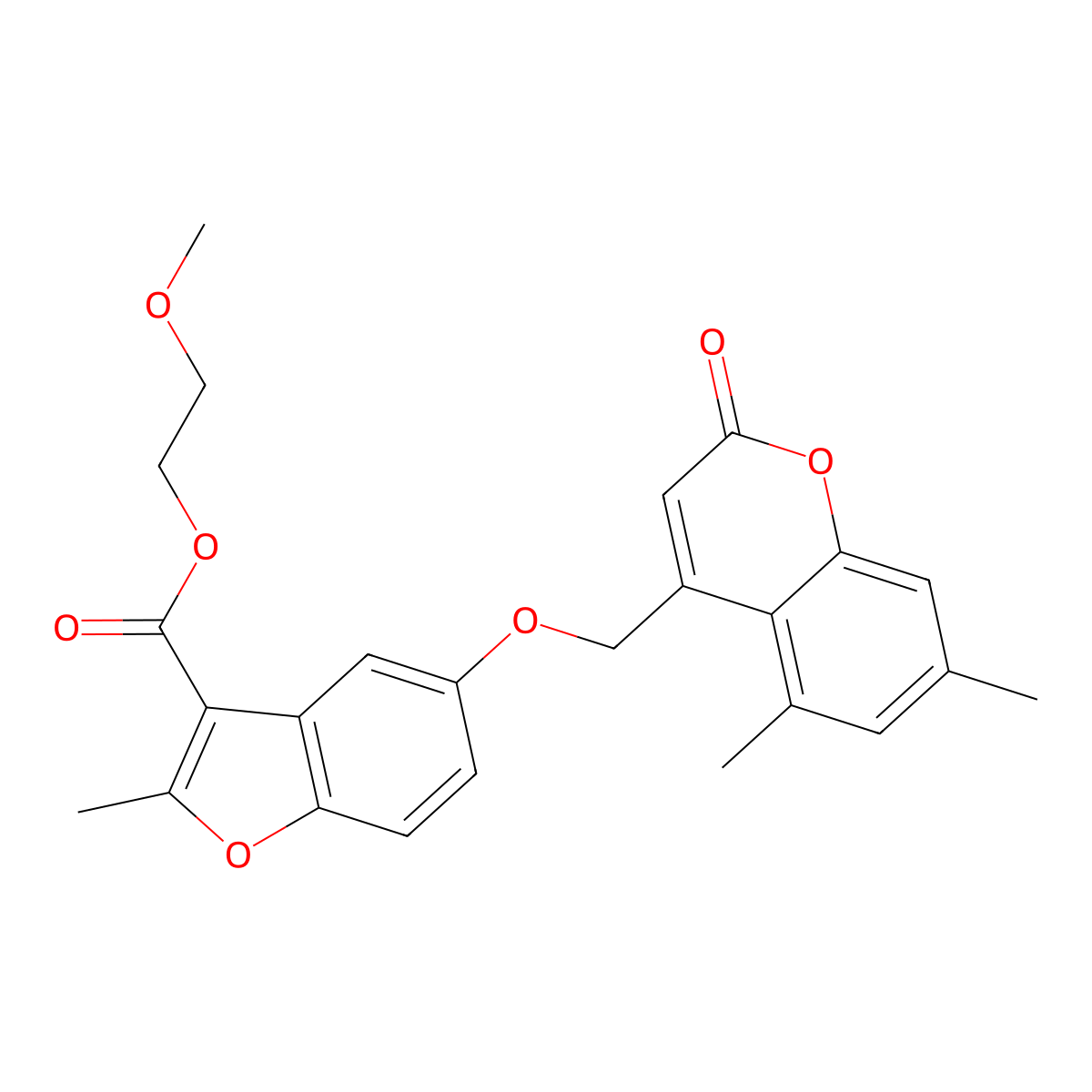 2-methoxyethyl 5-[(5,7-dimethyl-2-oxo-2H-chromen-4-yl)methoxy]-2-methyl-1-benzofuran-3-carboxylate molecular structure, CAS 618390-81-1