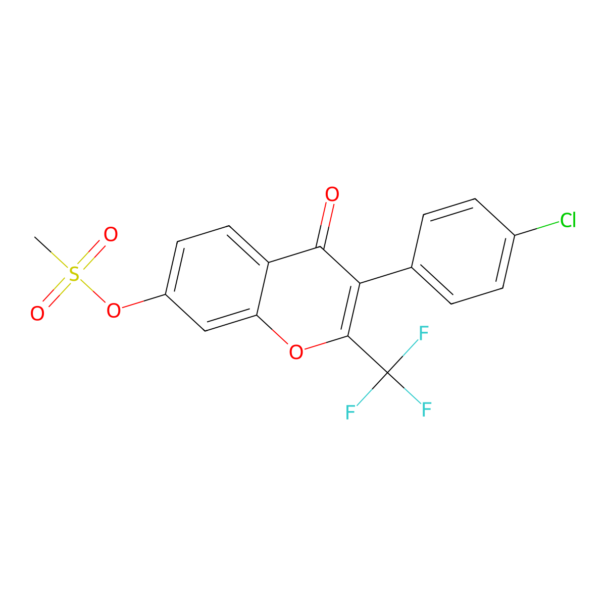 3-(4-chlorophenyl)-4-oxo-2-(trifluoromethyl)-4H-chromen-7-yl methanesulfonate molecular structure, CAS 618391-61-0