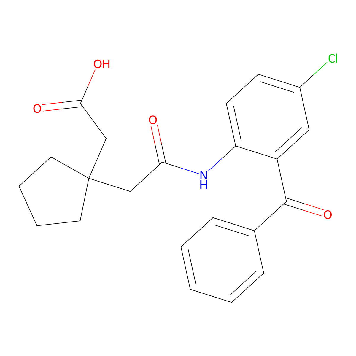 {1-[(2-Benzoyl-4-chloro-phenylcarbamoyl)-methyl]-cyclopentyl}-acetic acid molecular structure, CAS 618392-81-7