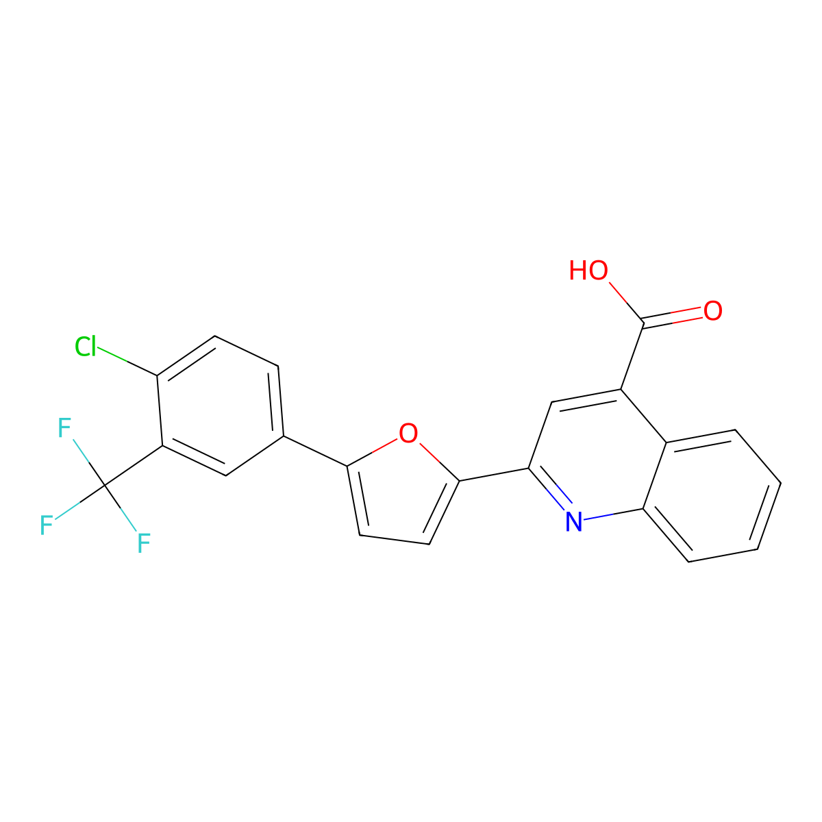 2-{5-[4-Chloro-3-(trifluoromethyl)phenyl]furan-2-yl}quinoline-4-carboxylic acid molecular structure, CAS 618392-89-5