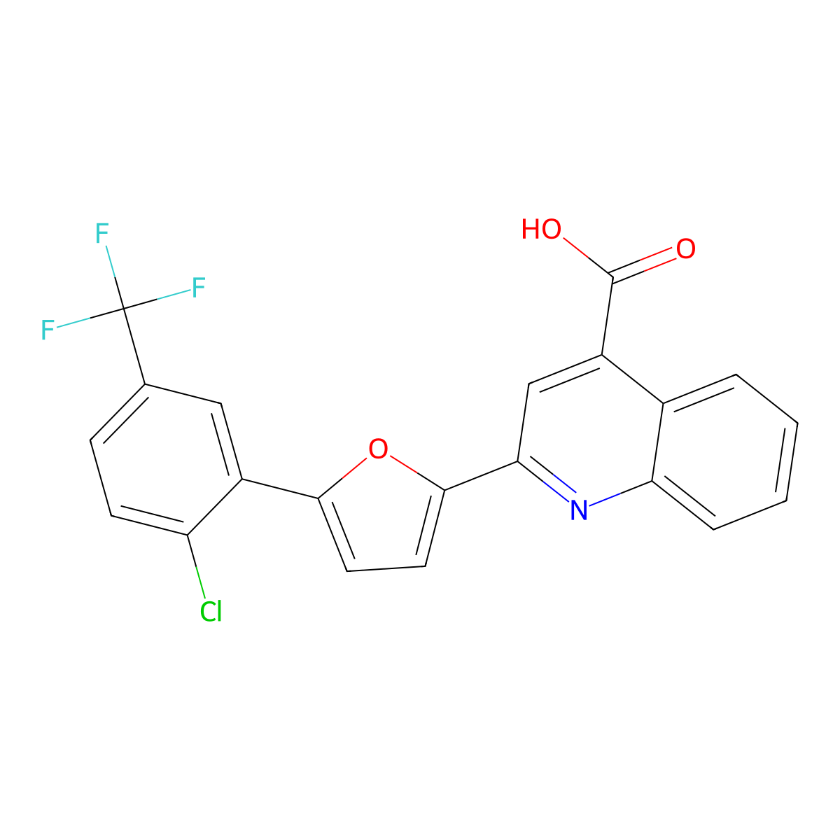 2-{5-[2-Chloro-5-(trifluoromethyl)phenyl]furan-2-yl}quinoline-4-carboxylic acid molecular structure, CAS 618393-01-4