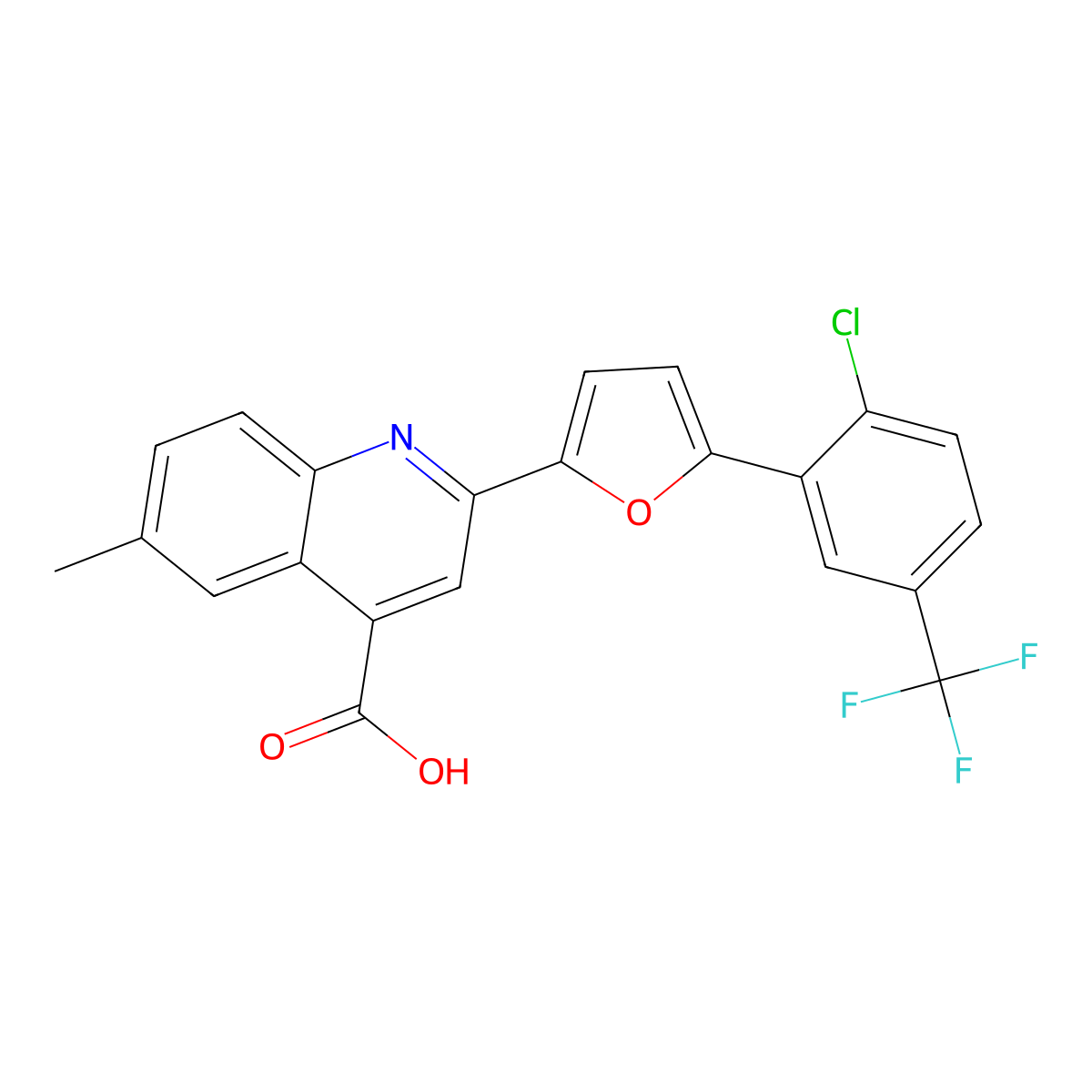 2-{5-[2-Chloro-5-(trifluoromethyl)phenyl]furan-2-yl}-6-methylquinoline-4-carboxylic acid molecular structure, CAS 618393-03-6