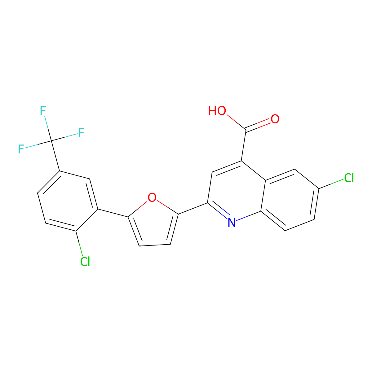 6-Chloro-2-{5-[2-chloro-5-(trifluoromethyl)phenyl]furan-2-yl}quinoline-4-carboxylic acid molecular structure, CAS 618393-06-9