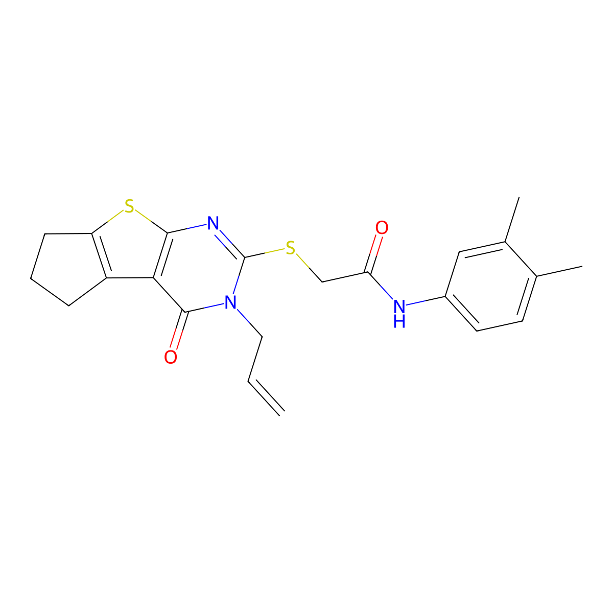 N-(3,4-dimethylphenyl)-2-{[12-oxo-11-(prop-2-en-1-yl)-7-thia-9,11-diazatricyclo[6.4.0.0^{2,6}]dodeca-1(8),2(6),9-trien-10-yl]sulfanyl}acetamide molecular structure, CAS 618393-20-7