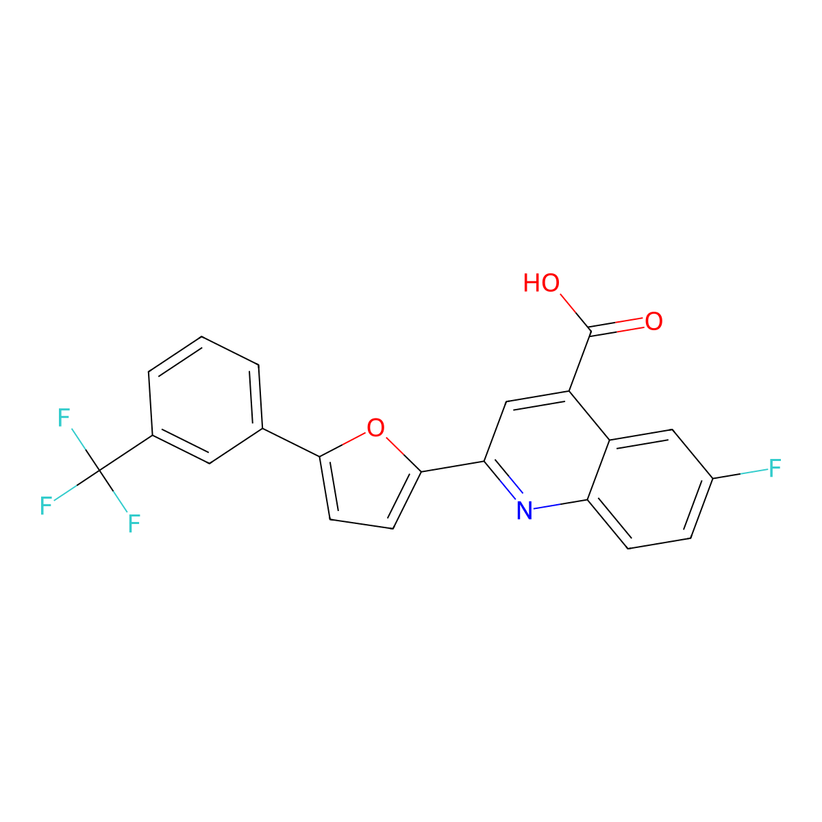 6-Fluoro-2-(5-(3-(trifluoromethyl)phenyl)furan-2-yl)quinoline-4-carboxylic acid molecular structure, CAS 618393-24-1