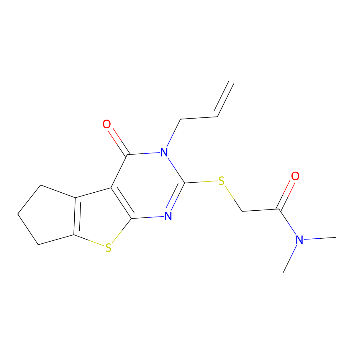 2-((3-allyl-4-oxo-4,5,6,7-tetrahydro-3H-cyclopenta[4,5]thieno[2,3-d]pyrimidin-2-yl)thio)-N,N-dimethylacetamide molecular structure, CAS 618393-32-1