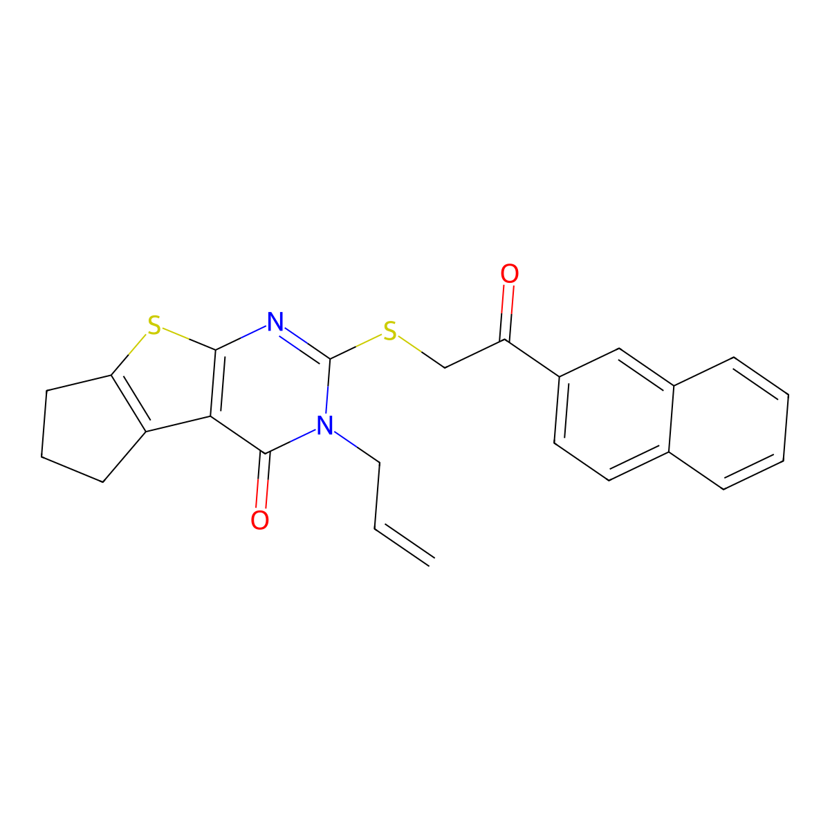 10-{[2-(Naphthalen-2-yl)-2-oxoethyl]sulfanyl}-11-(prop-2-en-1-yl)-7-thia-9,11-diazatricyclo[6.4.0.0^{2,6}]dodeca-1(8),2(6),9-trien-12-one molecular structure, CAS 618393-53-6
