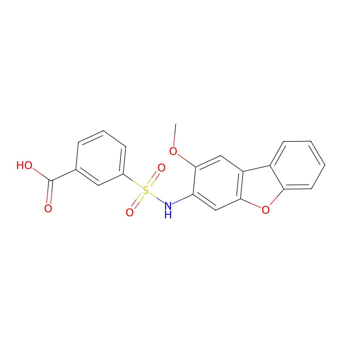 3-[(2-methoxydibenzofuran-3-yl)sulfamoyl]benzoic Acid molecular structure, CAS 618393-56-9