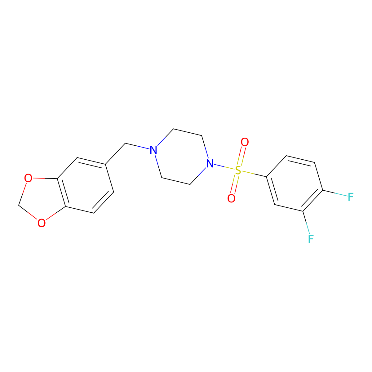1-(Benzo[d][1,3]dioxol-5-ylmethyl)-4-((3,4-difluorophenyl)sulfonyl)piperazine molecular structure, CAS 618393-73-0