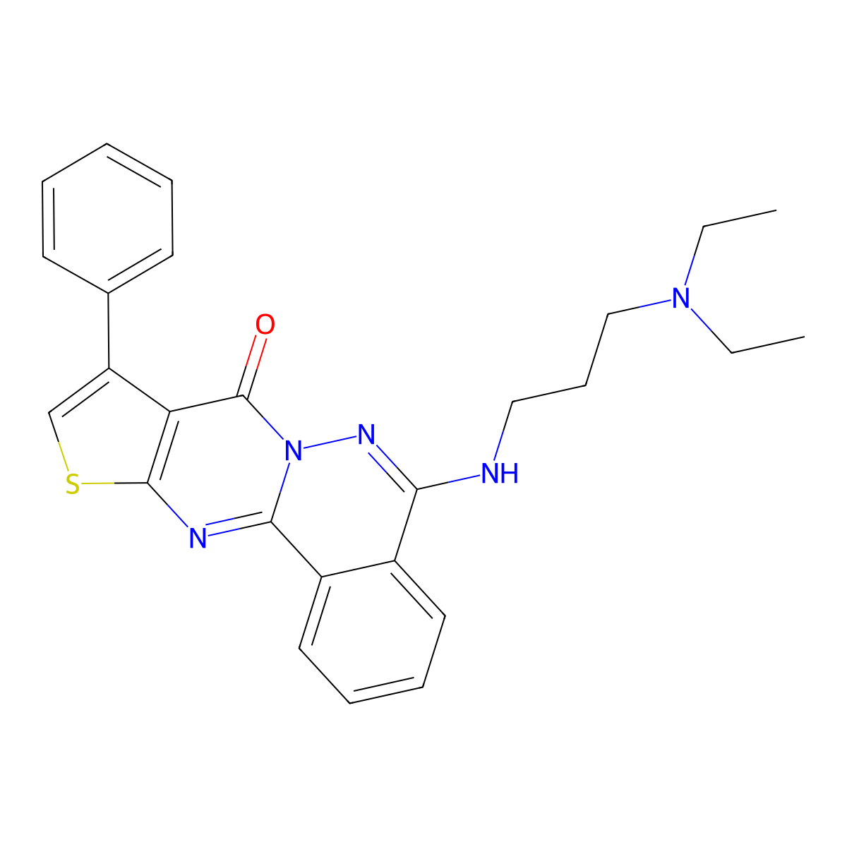 8-{[3-(Diethylamino)propyl]amino}-13-phenyl-15-thia-9,10,17-triazatetracyclo[8.7.0.0^{2,7}.0^{12,16}]heptadeca-1(17),2(7),3,5,8,12(16),13-heptaen-11-one molecular structure, CAS 618393-77-4
