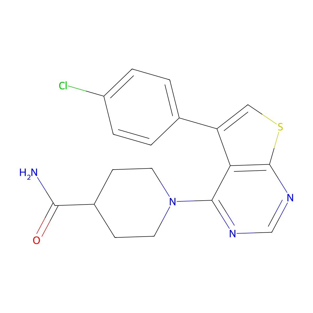 1-[5-(4-Chlorophenyl)thieno[2,3-d]pyrimidin-4-yl]piperidine-4-carboxamide molecular structure, CAS 618394-22-2