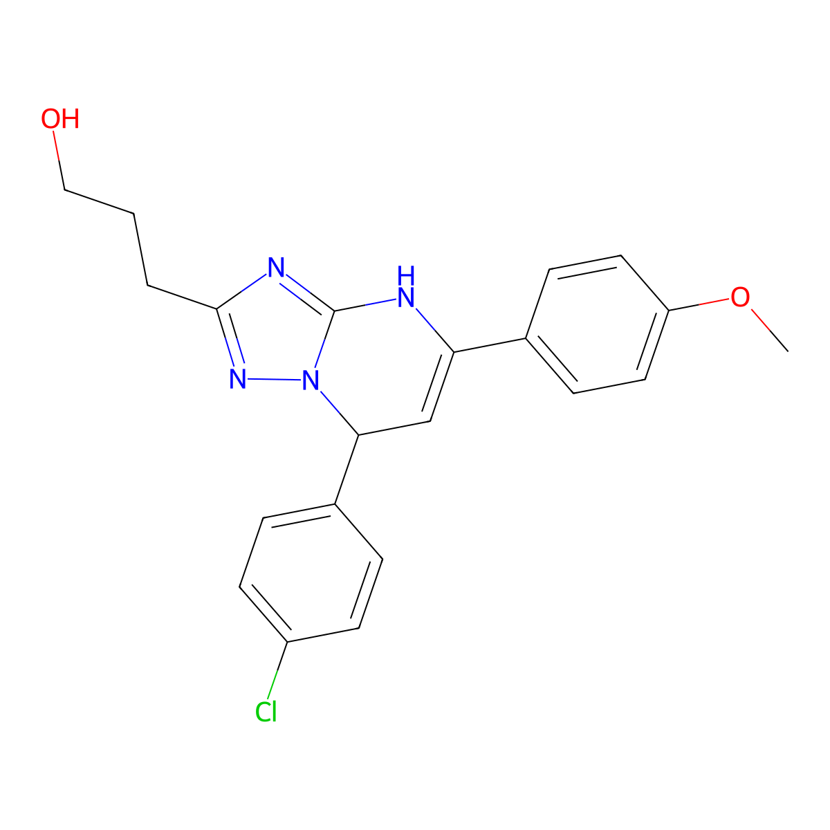 3-[7-(4-Chlorophenyl)-5-(4-methoxyphenyl)-4,7-dihydro[1,2,4]triazolo[1,5-a]pyrimidin-2-yl]propan-1-ol molecular structure, CAS 618395-03-2