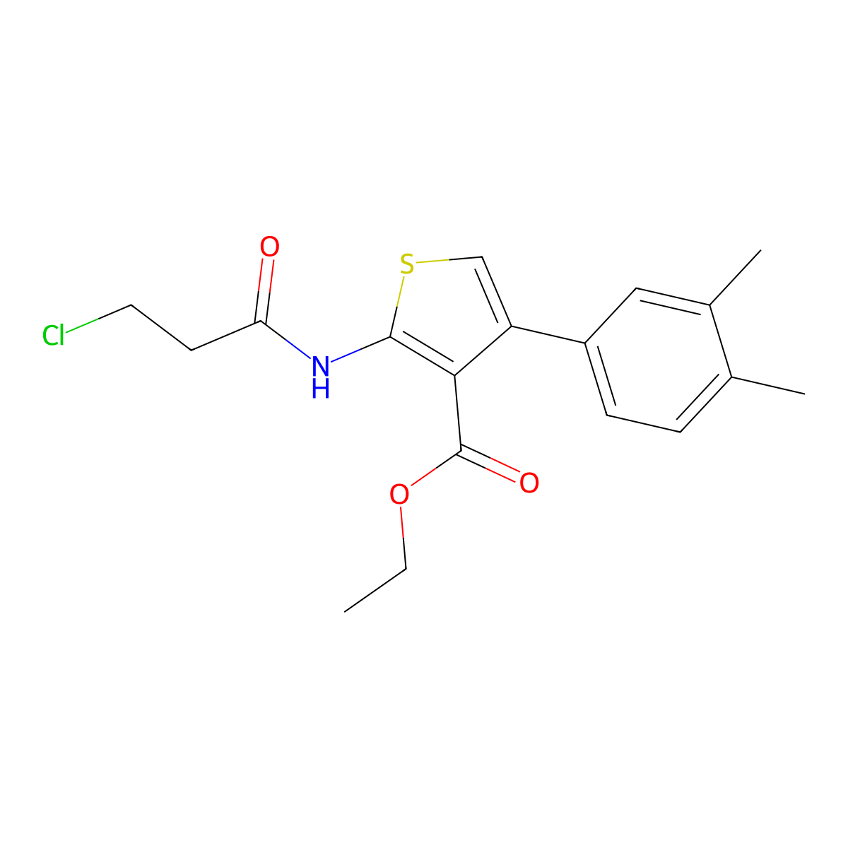 Ethyl 2-(3-chloropropanamido)-4-(3,4-dimethylphenyl)thiophene-3-carboxylate molecular structure, CAS 618395-04-3